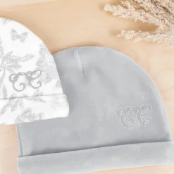 Best Bonnet de naissance Toile de Jouy gris Bonnet / Moufles Naissance