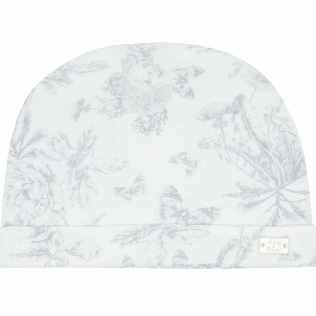 Tartine et Chocolat Bonnet de naissance Toile de Jouy gris