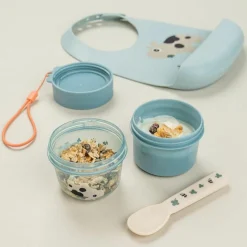 Done by Deer Boîte à goûter double petit Tiny farm Bleu