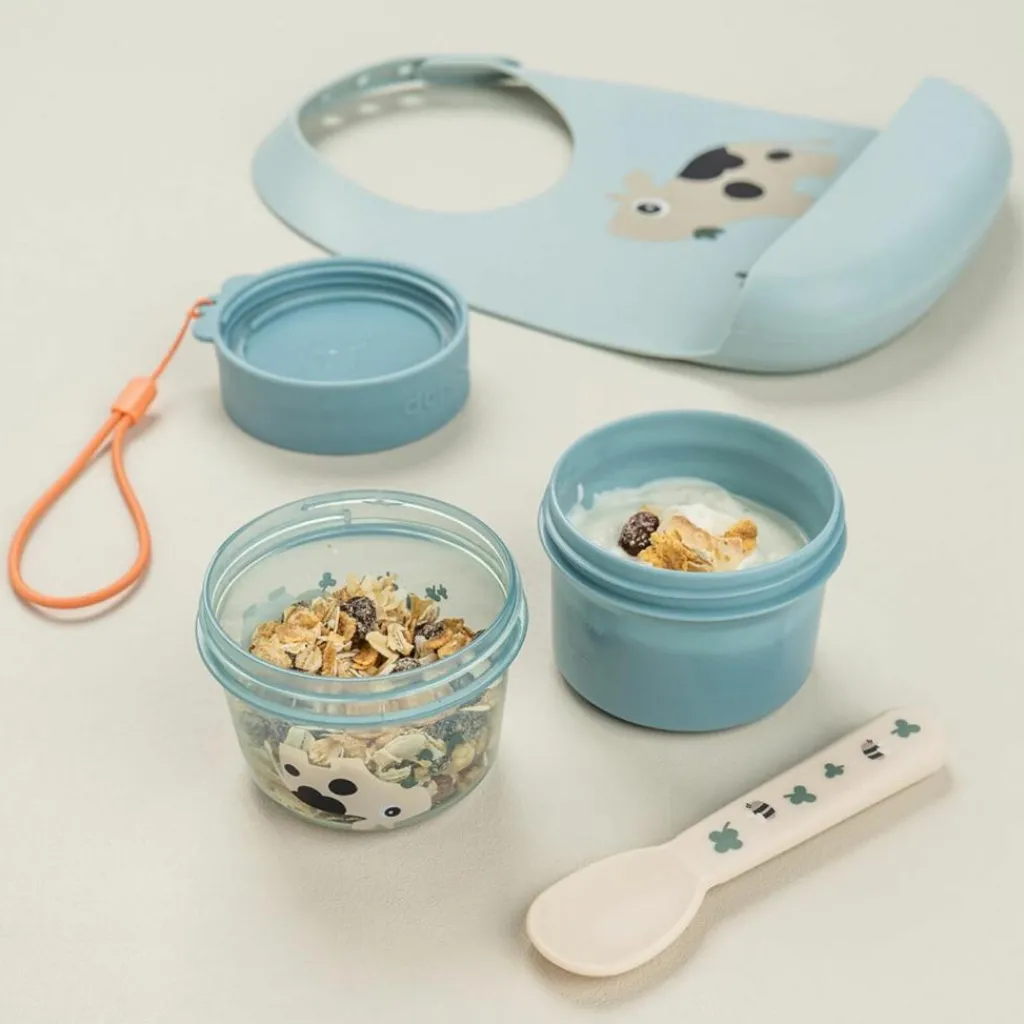 Done by Deer Boîte à goûter double petit Tiny farm Bleu