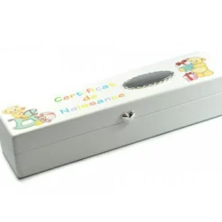 Boîte souvenir certificat de naissance Oursons personnalisable (métal argenté) Coffret Souvenirs