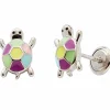 Enfant Baby bijoux Boucles d'oreille Tortue (argent)