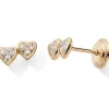 New Boucles d'oreilles à vis 2 Cœurs blancs (or jaune 9 carats) Enfant Boucles D'Oreilles Enfant
