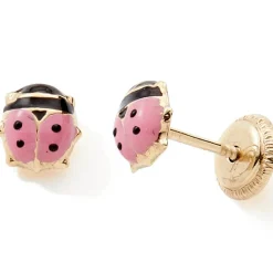 Discount Boucles d'oreilles à vis Coccinelle rose (or jaune 9 carats) Enfant Boucles D'Oreilles Enfant