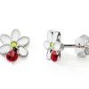 Enfant Baby bijoux Boucles d'oreilles Coccinelle sur fleur (argent)