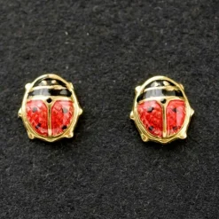 Enfant Daniel Crégut Boucles d'oreilles coccinelle émaillée rouge et noir (or jaune 375°)