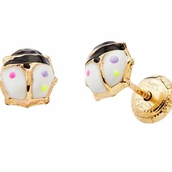 Sale Boucles d'oreilles Coccinelle Blanc-Noir (or jaune 375°) Enfant Boucles D'Oreilles Enfant