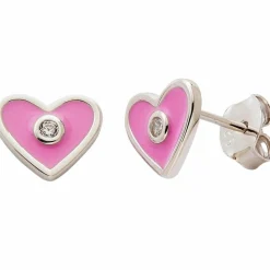 Enfant Baby bijoux Boucles d'oreilles Cœur laqué Rose (argent)