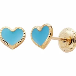 Enfant Baby bijoux Boucles d'oreilles Cœur laqué Bleu (or jaune 375°)