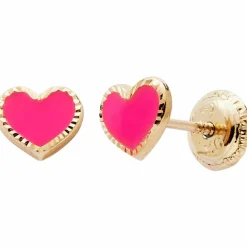 Sale Boucles d'oreilles Cœur laqué Fushia (or jaune 375°) Enfant Boucles D'Oreilles Enfant