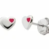 Enfant Baby bijoux Boucles d'oreilles Cœur laqué Rouge (argent)