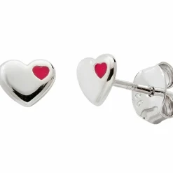 Enfant Baby bijoux Boucles d'oreilles Cœur laqué Rouge (argent)