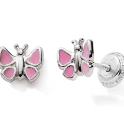 New Boucles d'oreilles Easy Viss Papillon laqué rose (argent 925) Enfant Boucles D'Oreilles Enfant