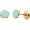 Hot Boucles d'oreilles Fleur laquée Verte (or jaune 375°) Enfant Boucles D'Oreilles Enfant