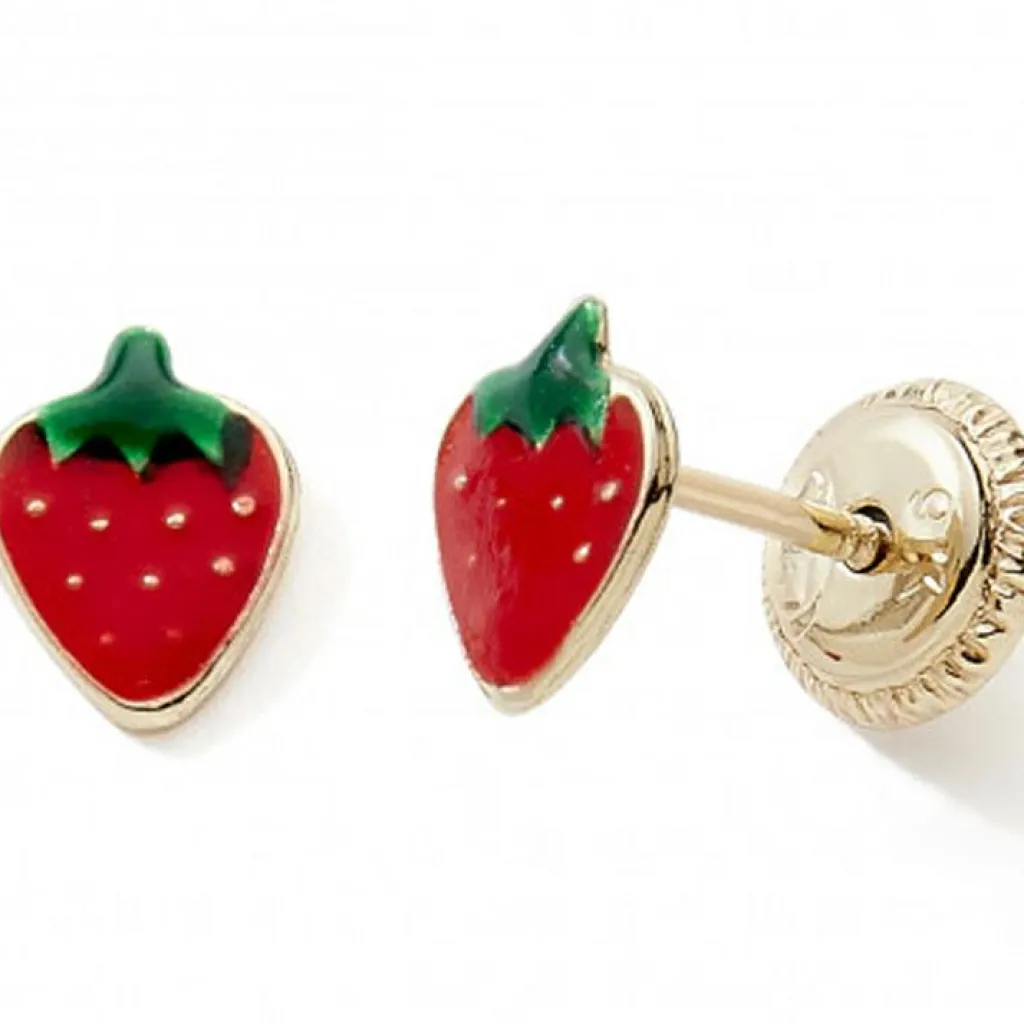 Clearance Boucles d'oreilles Fraise (or jaune 375°) Enfant Boucles D'Oreilles Enfant