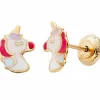 Enfant Baby bijoux Boucles d'oreilles Licorne laquée Violet (or jaune 375°)