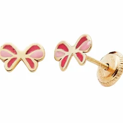Best Boucles d'oreilles Nœud laqué Rose-Fushia (or jaune 375°) Enfant Boucles D'Oreilles Enfant