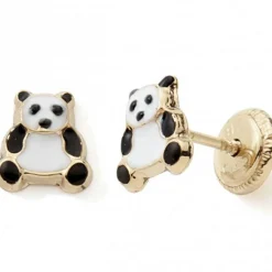 Enfant Baby bijoux Boucles d'oreilles Panda (or jaune 375°)