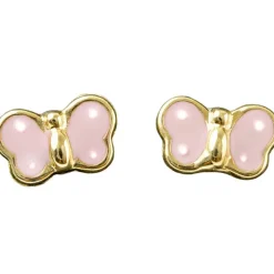 Enfant Daniel Crégut Boucles d'oreilles papillon émaillé rose à pois blanc (or jaune 375°)