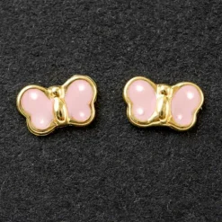 Enfant Daniel Crégut Boucles d'oreilles papillon émaillé rose à pois blanc (or jaune 375°)