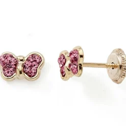 Boucles d'oreilles Papillon rose (or jaune 375°) Enfant Boucles D'Oreilles Enfant