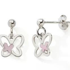 Boucles d'oreilles pendantes Papillon rose (argent) Enfant Boucles D'Oreilles Enfant