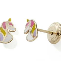 Clearance Boucles d'oreilles tête de licorne colorée (or jaune 375°) Enfant Boucles D'Oreilles Enfant
