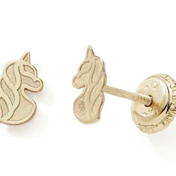 Enfant Baby bijoux Boucles d'oreilles tête de licorne (or jaune 375°)