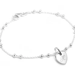 Petits trésors Bracelet chaîne perlée médaille coeur personnalisable (argent 925°)