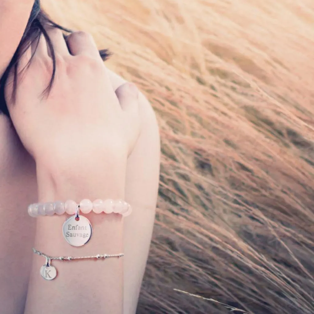 Petits trésors Bracelet chaîne perlée médaille coeur personnalisable (argent 925°)