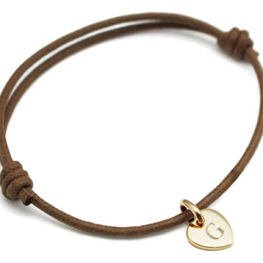 Petits trésors Bracelet cordon 1 charm coeur personnalisable (plaqué or)