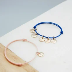 Hot Bracelet cordon 1 charm rond personnalisable (plaqué or) Bracelet Maman