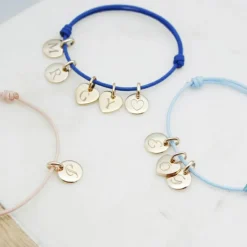 Hot Bracelet cordon 1 charm rond personnalisable (plaqué or) Bracelet Maman