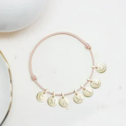 Hot Bracelet cordon 1 charm rond personnalisable (plaqué or) Bracelet Maman