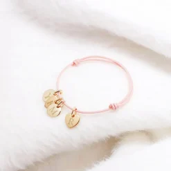 Hot Bracelet cordon 1 charm rond personnalisable (plaqué or) Bracelet Maman