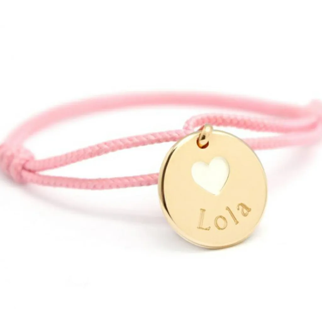 Enfant Petits trésors Bracelet cordon Coeur ivoire plaqué or (personnalisable)