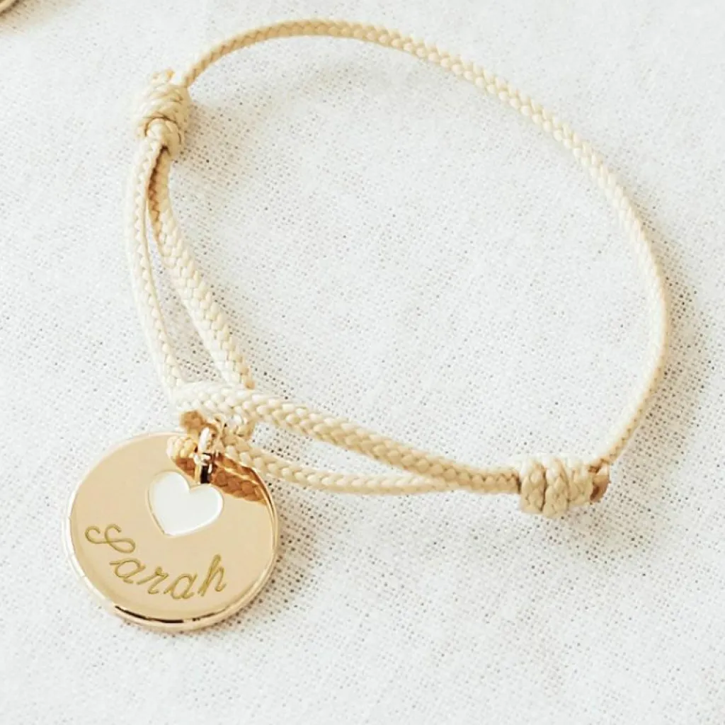 Enfant Petits trésors Bracelet cordon Coeur ivoire plaqué or (personnalisable)