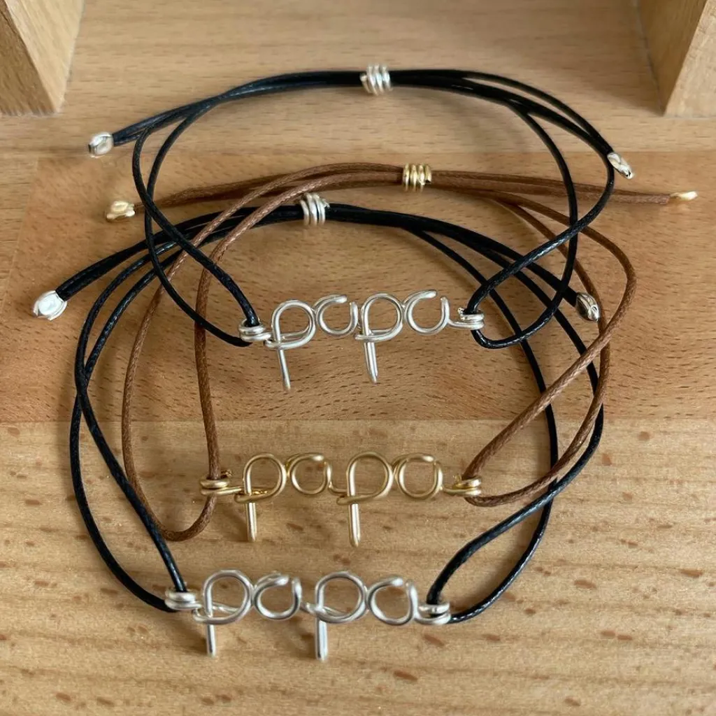 Padam Padam Bracelet cordon coton ciré Papa goldfilled jaune (personnalisable)