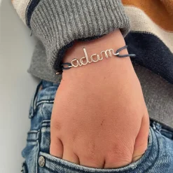 Discount Bracelet cordon coton ciré Prénom argent (personnalisable) Enfant Bracelet Bébé / Enfant
