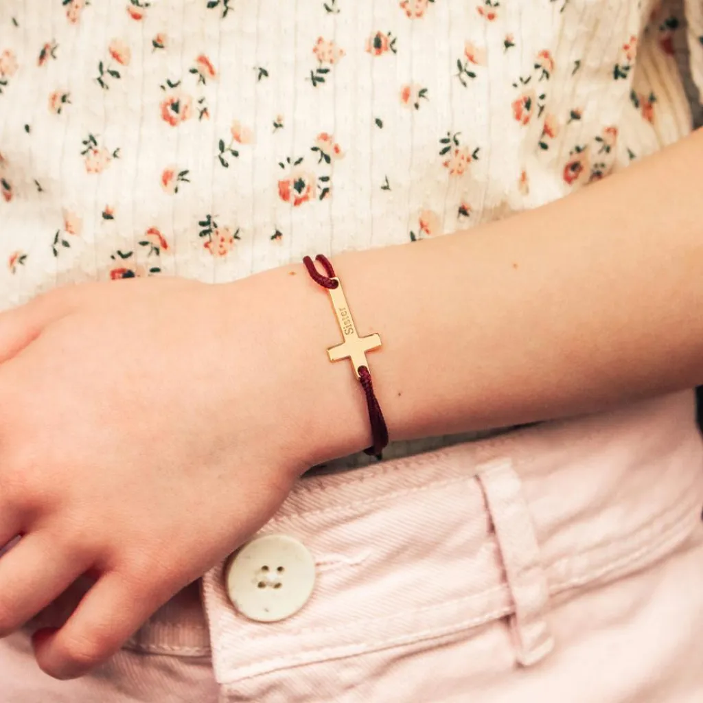 Discount Bracelet cordon croix personnalisable (plaqué or 18 carats) Bracelet Religieux