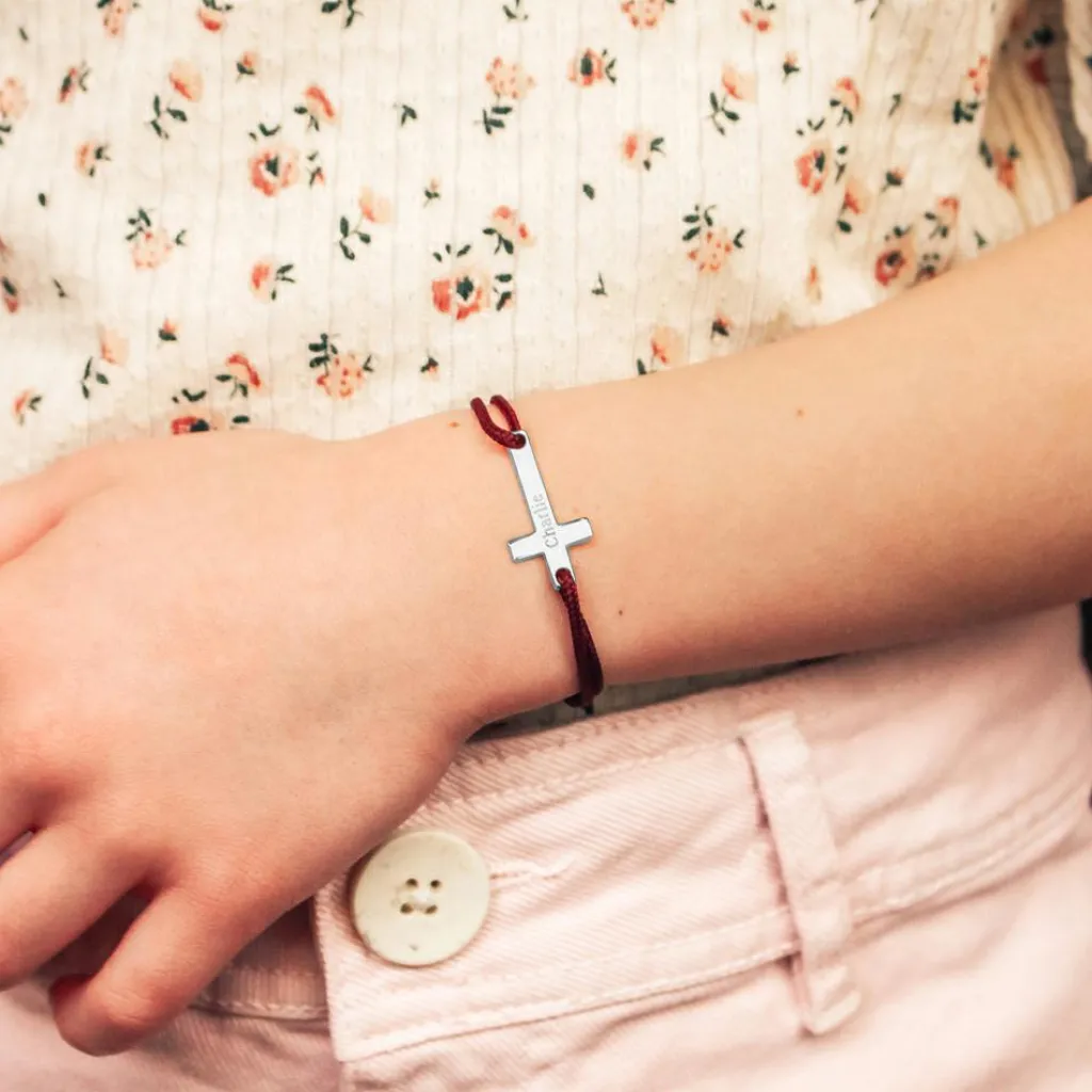 Sale Bracelet cordon croix personnalisable (argent 925) Bracelet Religieux
