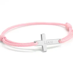 Sale Bracelet cordon croix personnalisable (argent 925) Bracelet Religieux