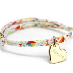 Enfant Petits trésors Bracelet cordon liberty Kids coeur personnalisable (plaqué or)