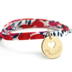 Enfant Petits trésors Bracelet cordon liberty médaille Coeur ivoire plaqué or (personnalisable)