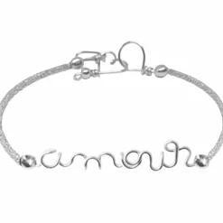 Clearance Bracelet cordon paillette Amour argent (personnalisable) Bracelet Maman