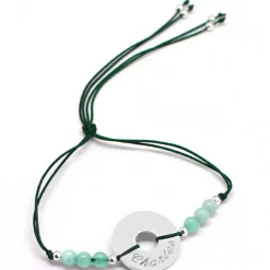 Discount Bracelet cordon Rainbow Mini jeton vert forêt personnalisable (argent 925°) Bracelet Maman