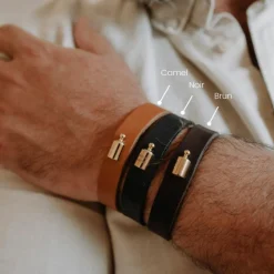 Mon Petit Poids Bracelet en cuir Camel (plaqué or jaune)