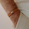 Clearance Bracelet en cuir Camel (argent rhodié) Cadeaux Papa