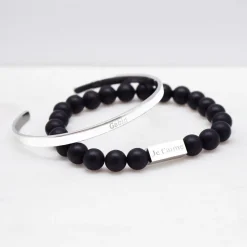 Online Bracelet papa perles mates personnalisable (acier) Cadeaux Papa