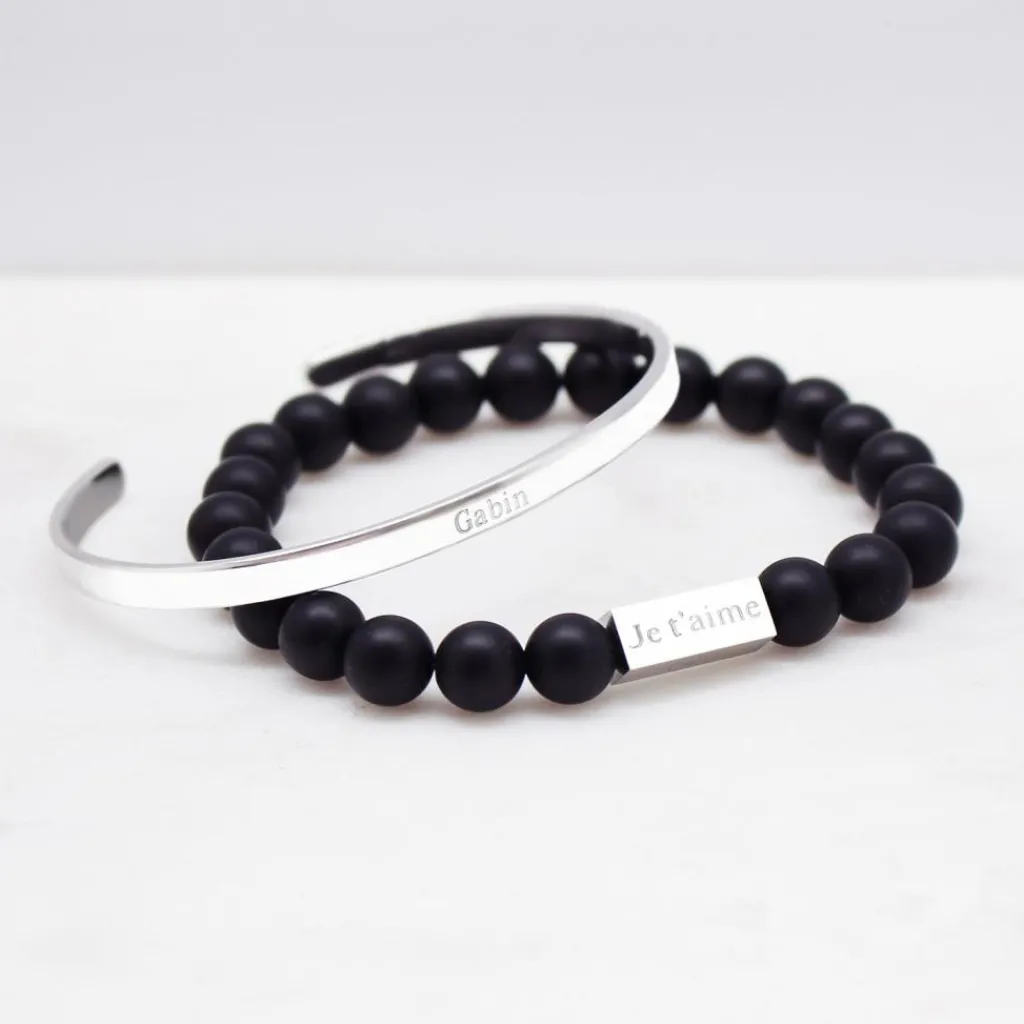 Online Bracelet papa perles mates personnalisable (acier) Cadeaux Papa